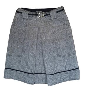 Sharangano Linen Blend Grey Belted Tailored Skirt Size 4